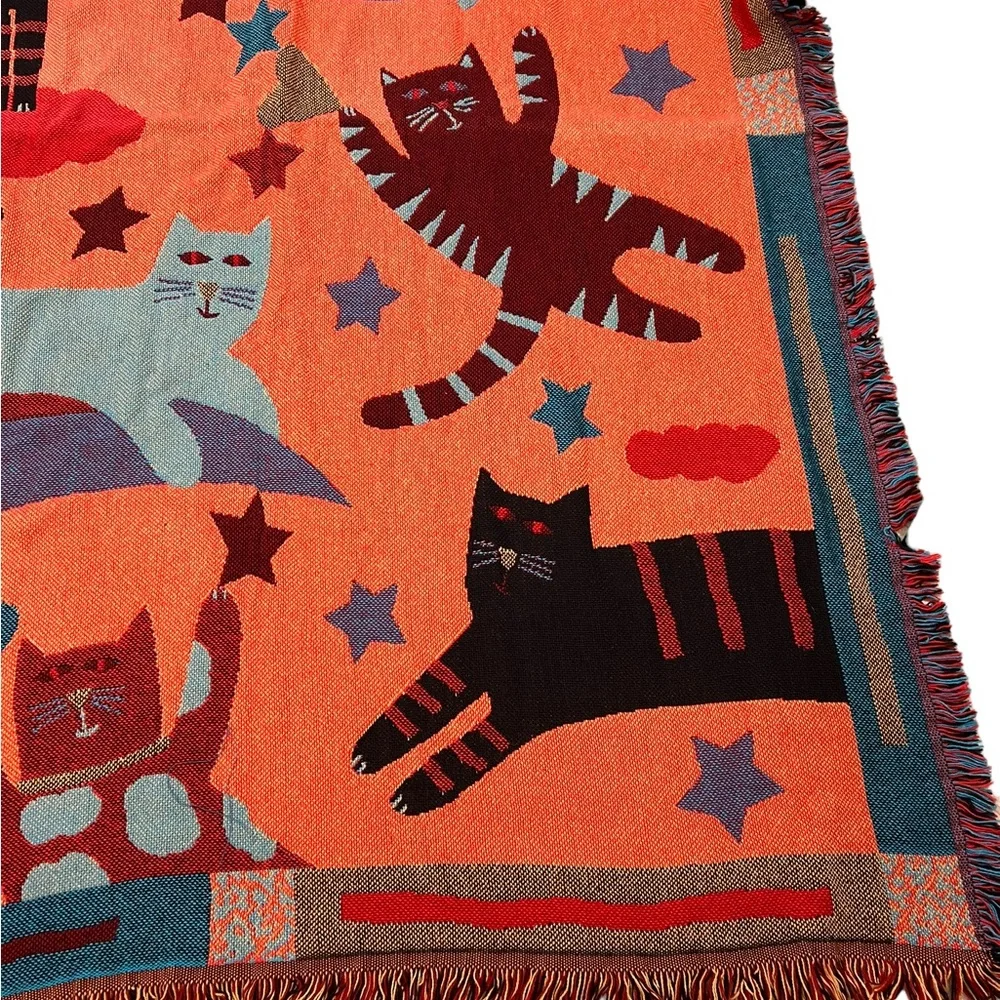 Goodwin Weavers Signed Pat Meyers Cotton Cat Fringe Throw Blanket - Picture 4 of 9